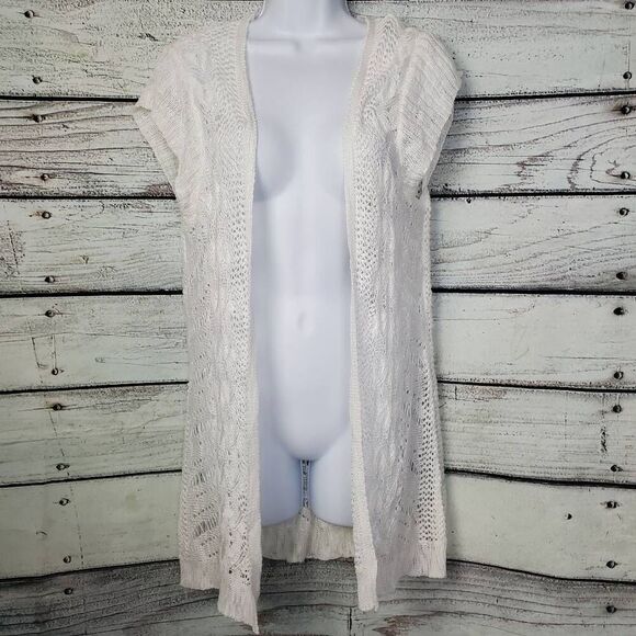 Maurices Women’s Sleeveless Knit Cardigan Vest White Open Front Size L - Picture 2 of 7